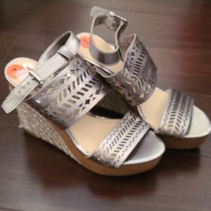 Ralph Lauren Metallic Pewter Wedge Sandals, size 7